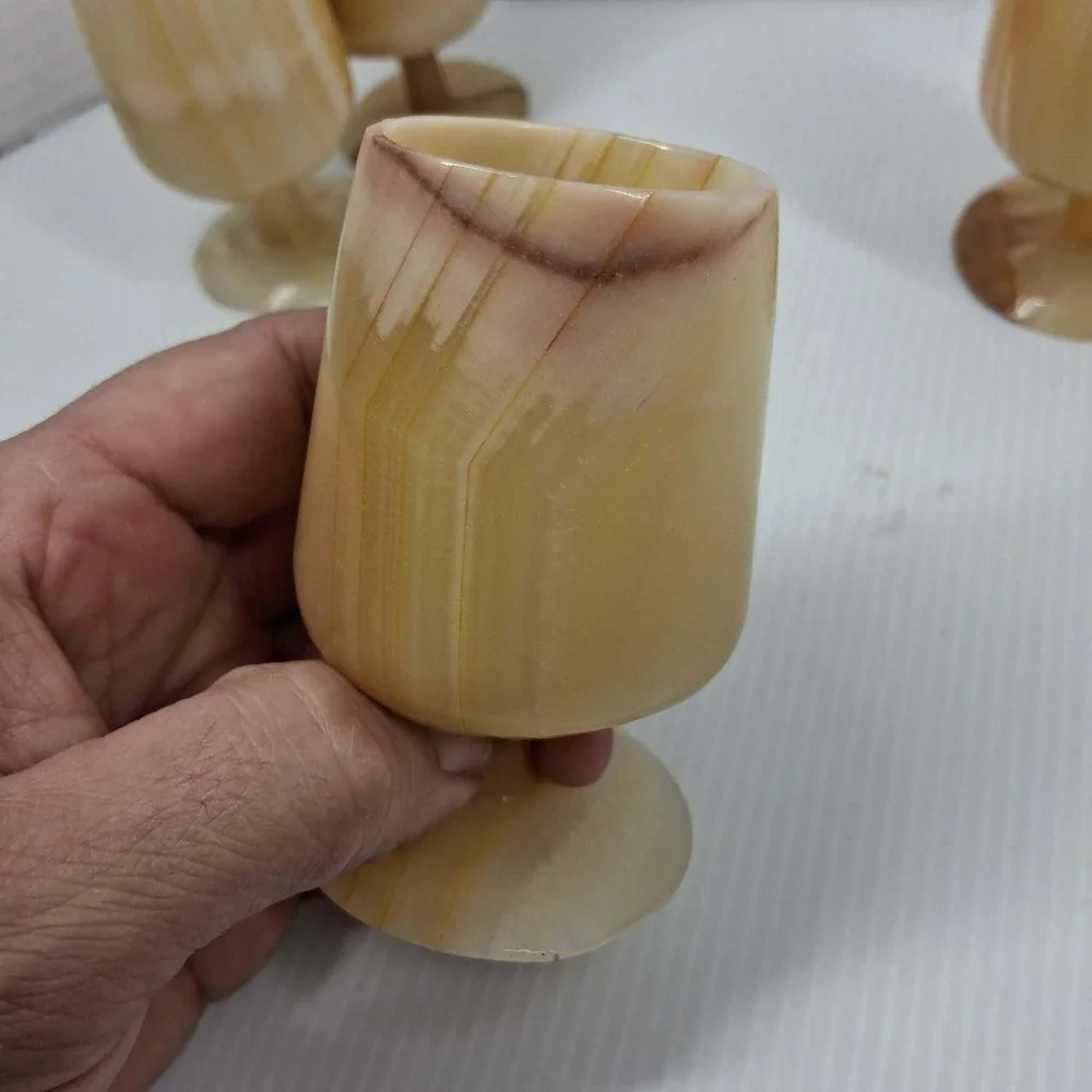 Vintage‎ Natural Banded Onyx Marble Mini Goblet Cordial Shot Glass Set of 4